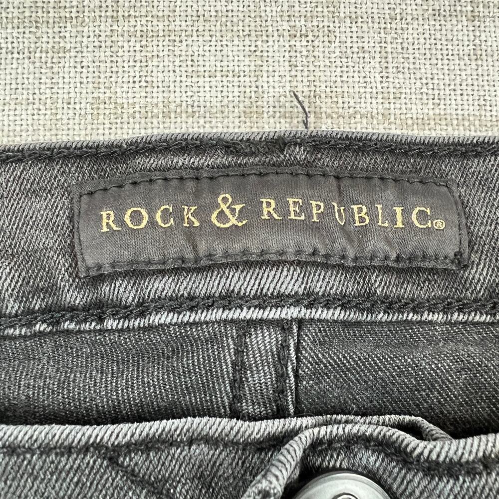 Rock & Republic Berlin Mid Rise Slim Straight Jeans Womens 12M Black Gold Chain - Picture 6 of 12